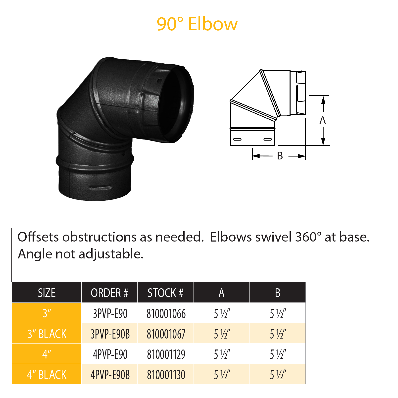 DuraVent Pellet Vent Pro 90 Degree Elbow (black) | 3PVP-E90B