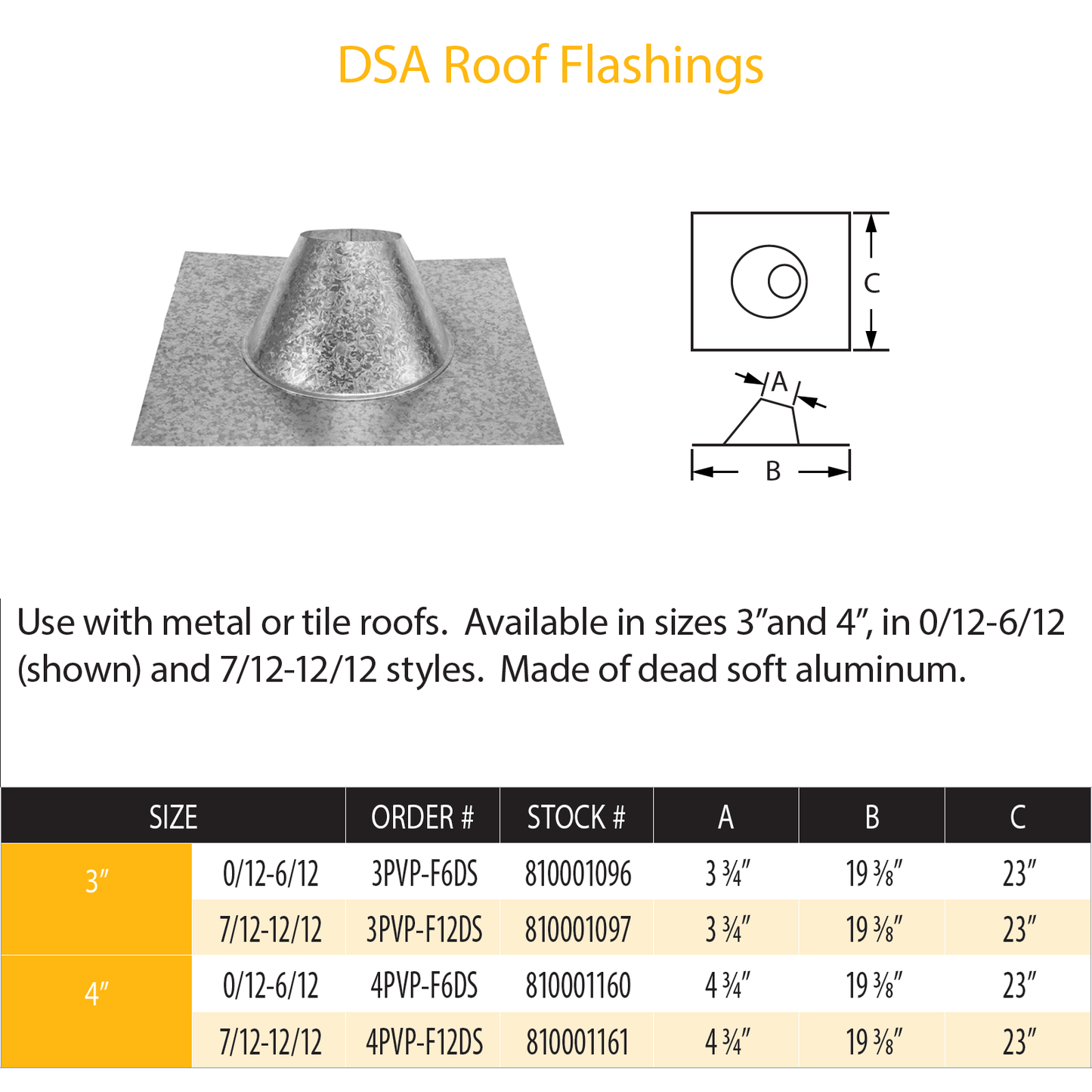 DuraVent Pellet Vent Pro DSA Roof Flashing 0/12 - 6/12 | 4PVP-F6DS