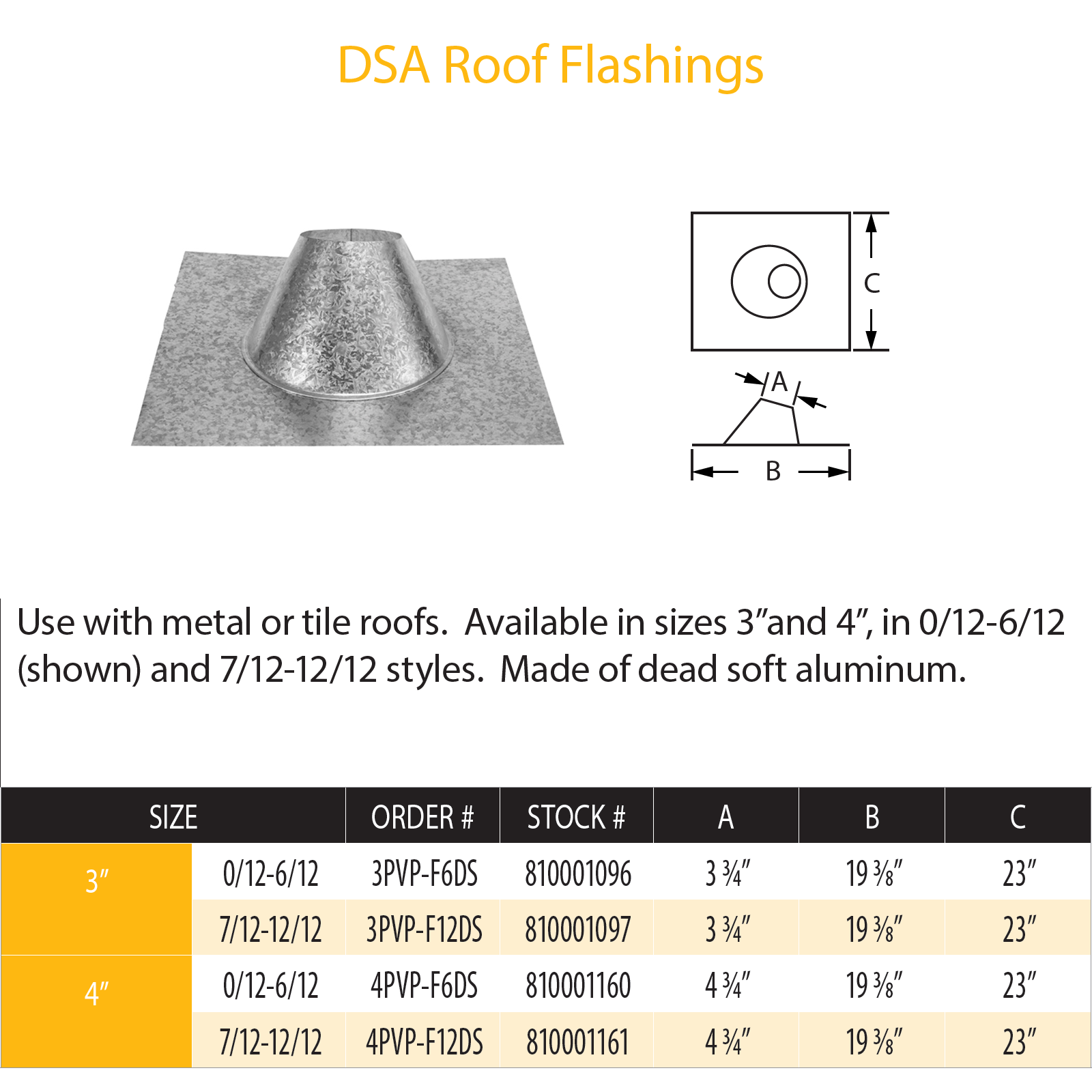 DuraVent Pellet Vent Pro DSA Roof Flashing 0/12 - 6/12 | 3PVP-F6DS