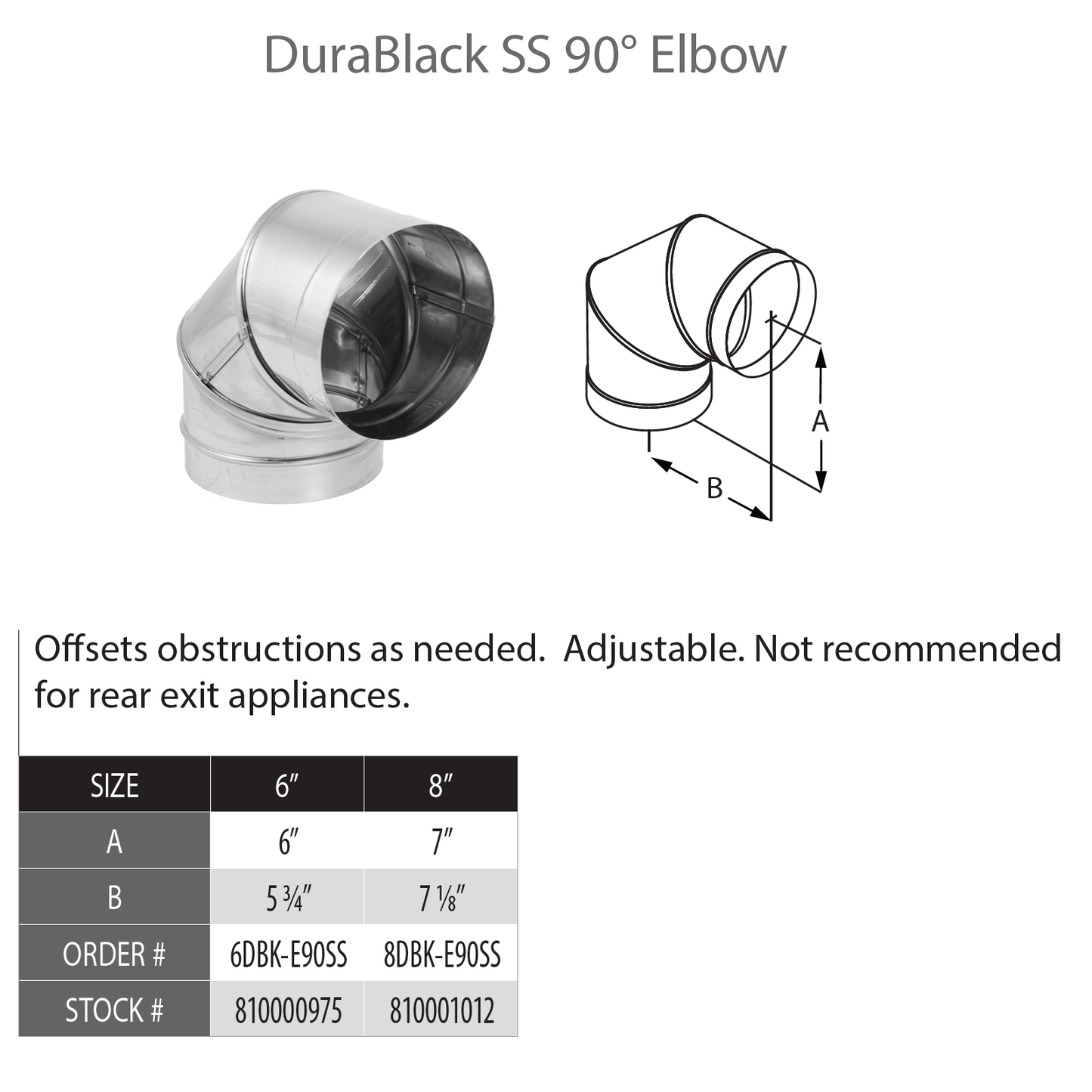 DuraVent DB 6" Diameter SS 90 Degree Black Elbow | 6DBK-E90SS