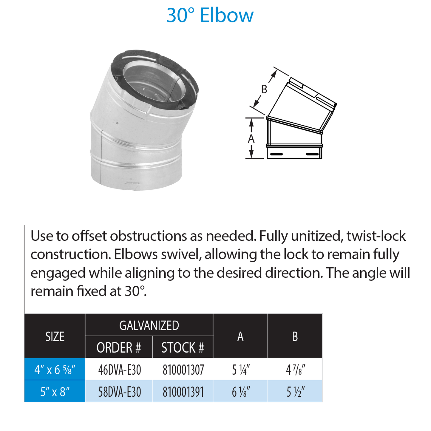 DuraVent DirectVent Pro Elbow - Galvanized | 58DVA-E30