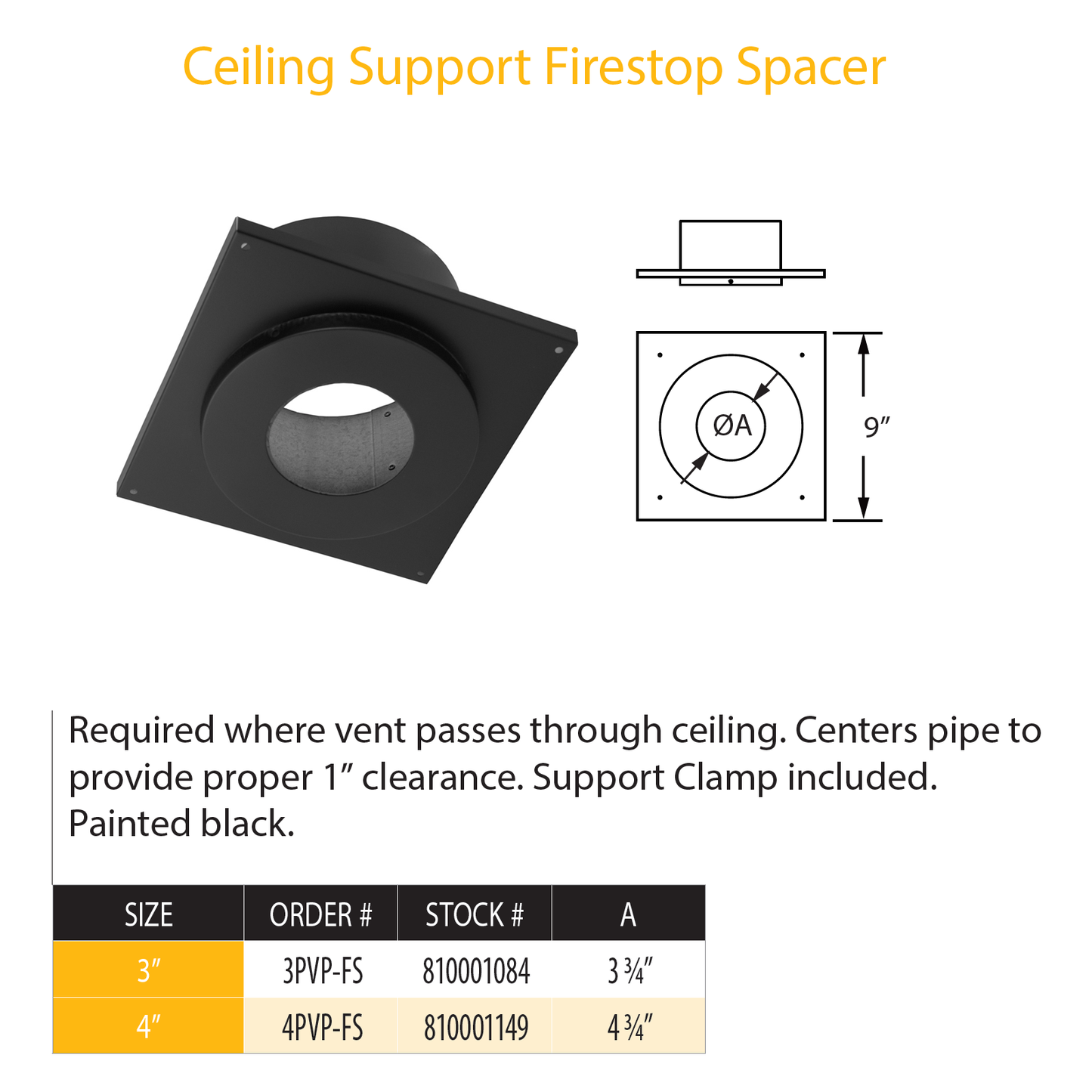 DuraVent PVP Ceiling Support Firestop Spacer (for 1" clrnce) | 4PVP-FS
