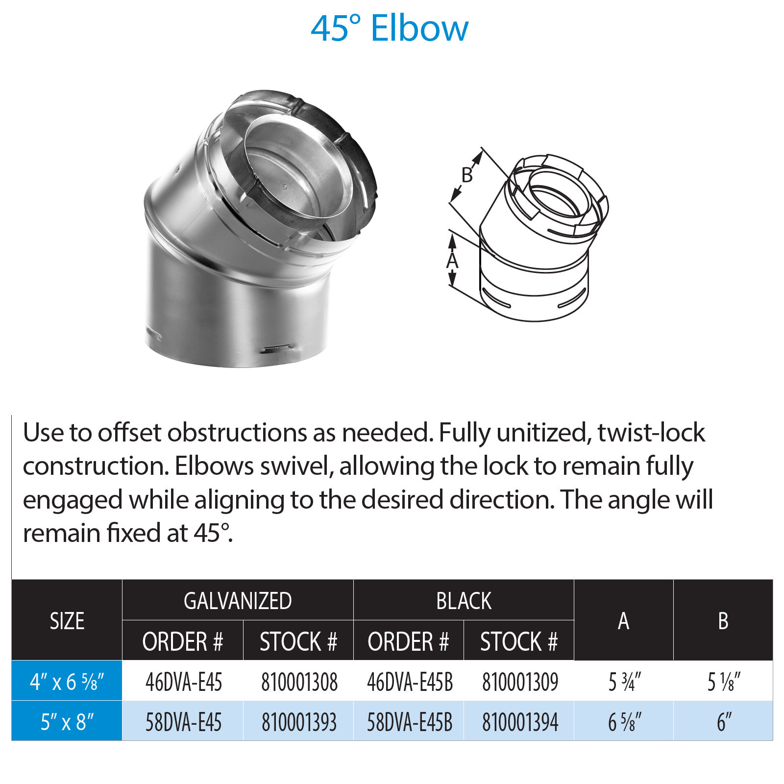 DuraVent DirectVent Pro Elbow Swivel - Galvanized | 46DVA-E45