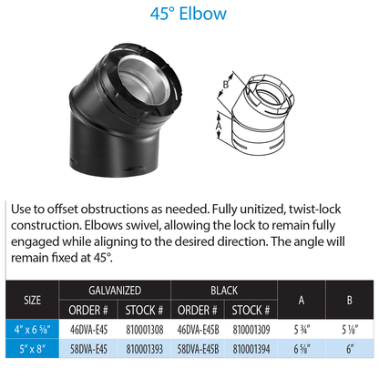 DuraVent DirectVent Pro Elbow - Black | 58DVA-E45B