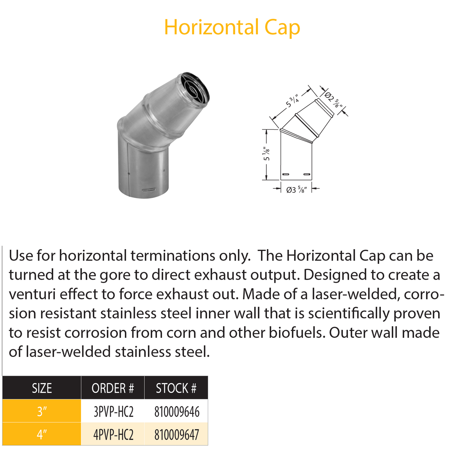 DuraVent Pellet Vent Pro Horizontal Cap w/ Tapered end | 4PVP-HC2
