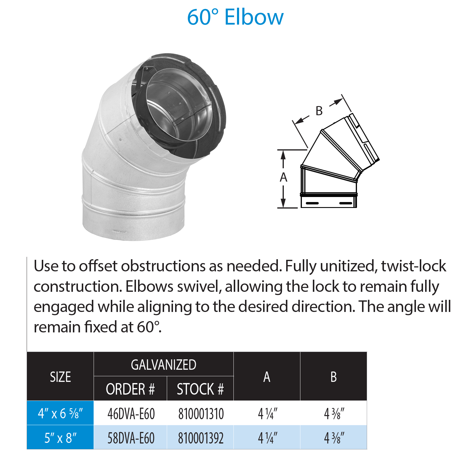 DuraVent DirectVent Pro Elbow - Galvanized | 58DVA-E60