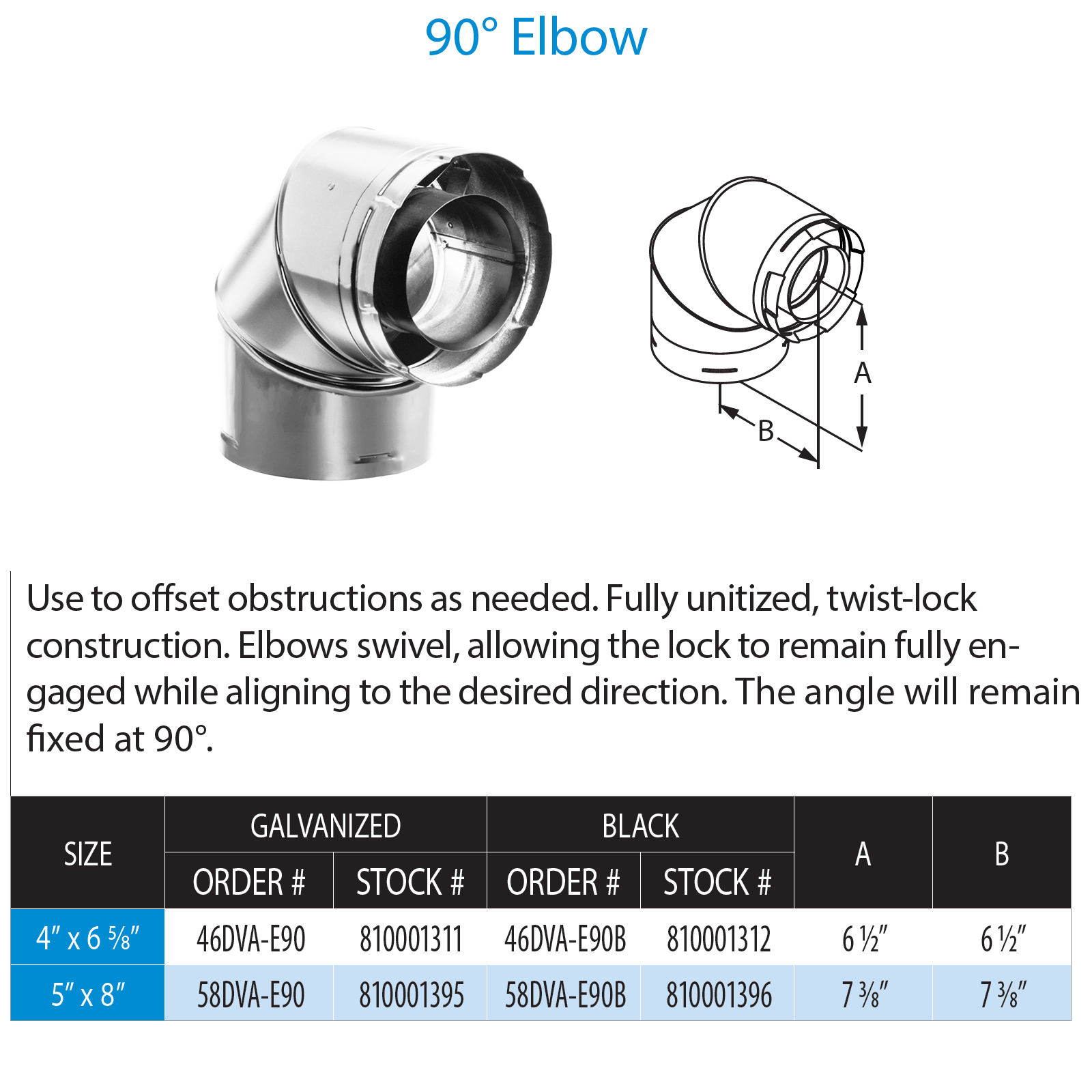 DuraVent DirectVent Pro Swivel Elbow - Galvanized Direct Vent Pipe For Gas Fireplaces & Gas Stoves