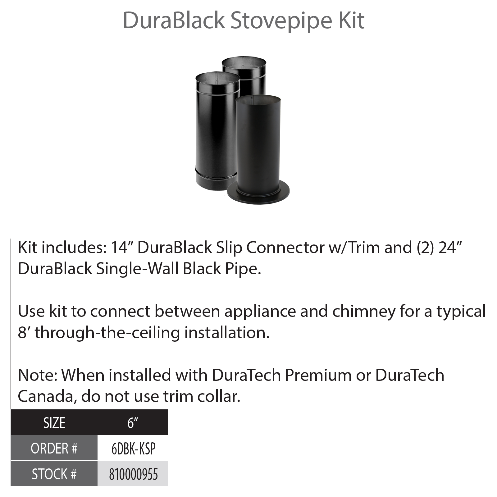 DuraVent 8-Inch Diameter DuraBlack Single Wall Black Stove Pipe - 8-Inch DuraBlack