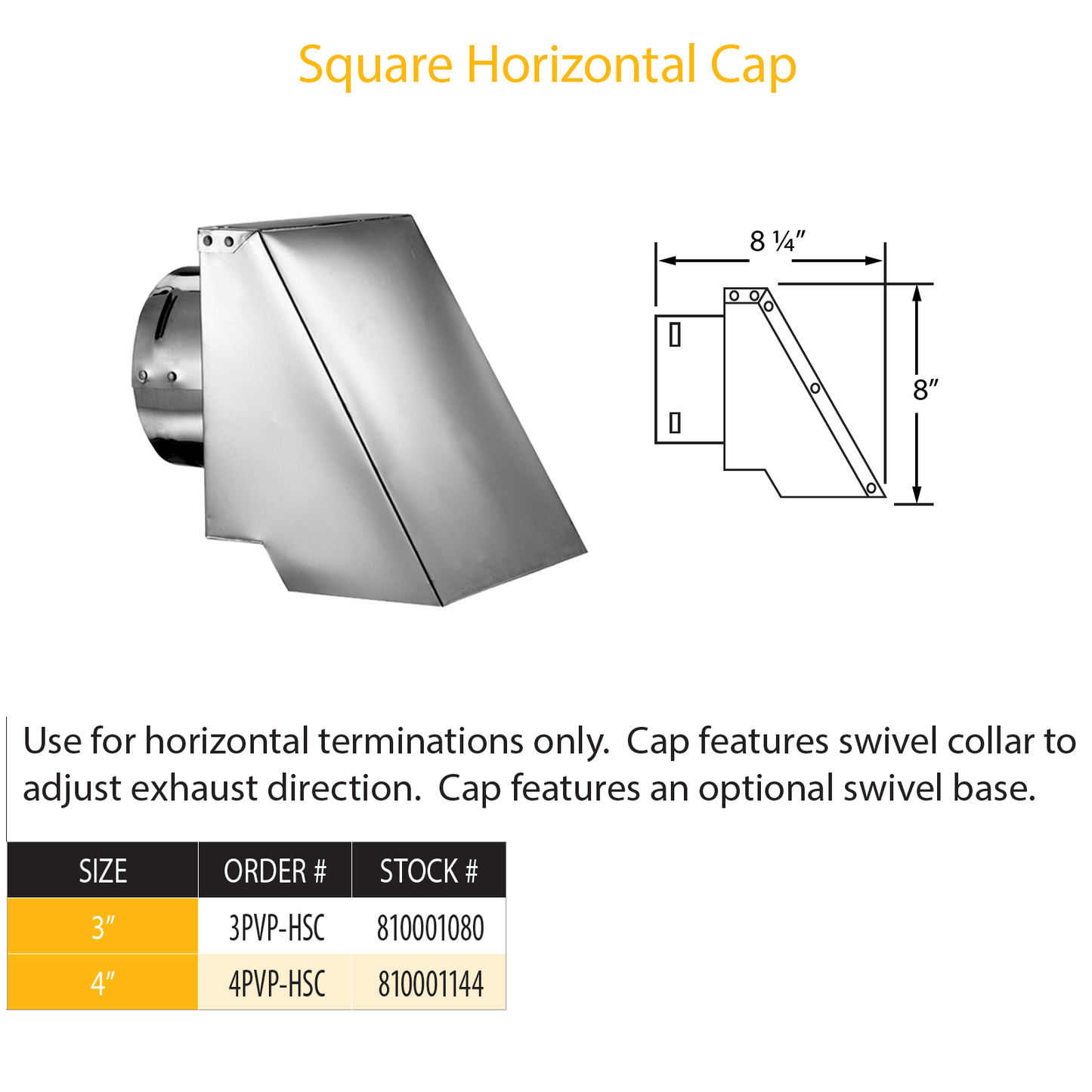 DuraVent Pellet Vent Pro Square Horizontal Cap | 3PVP-HSC