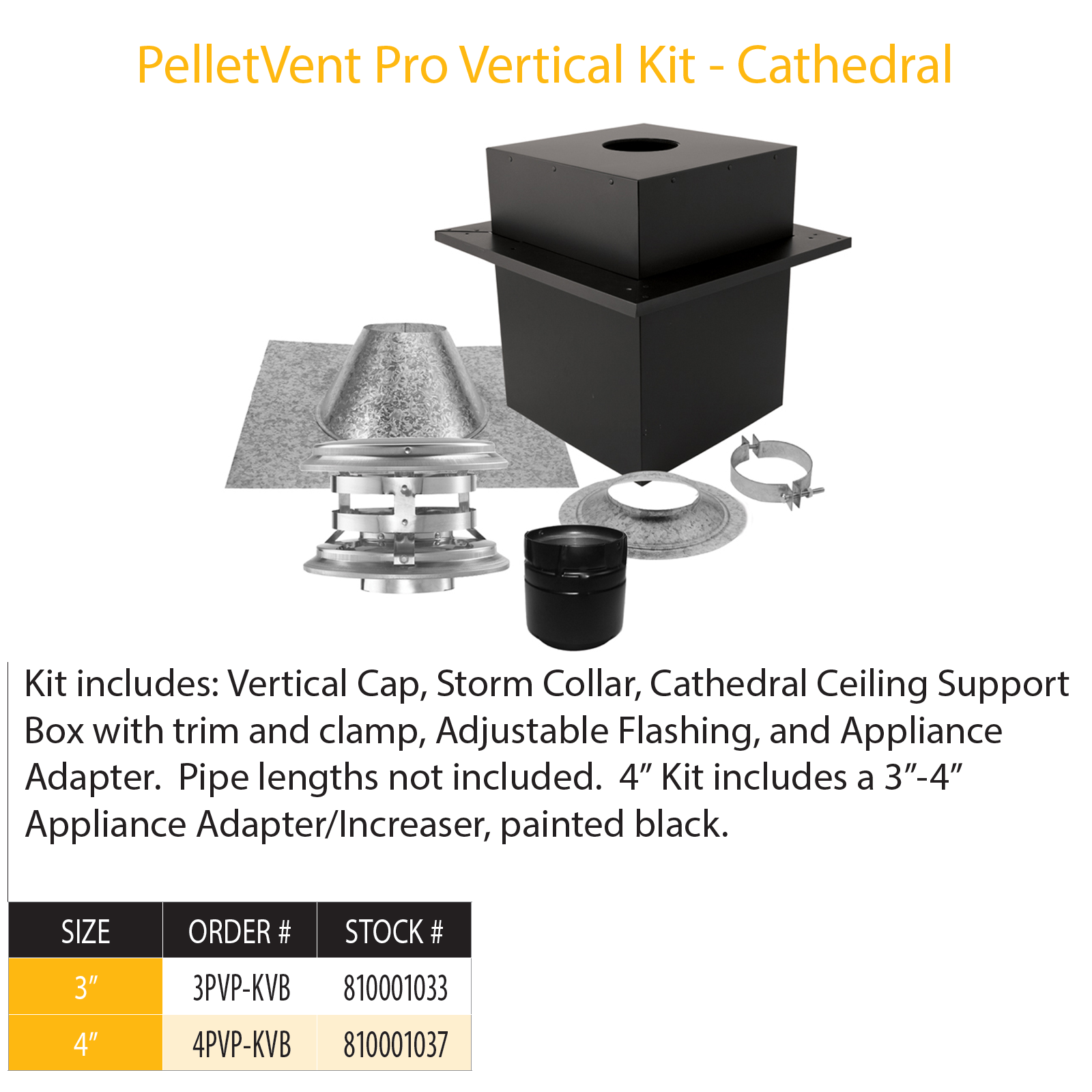DuraVent Pellet Vent Pro 3" Vertical Kit Cathedral 3PVPKVB North