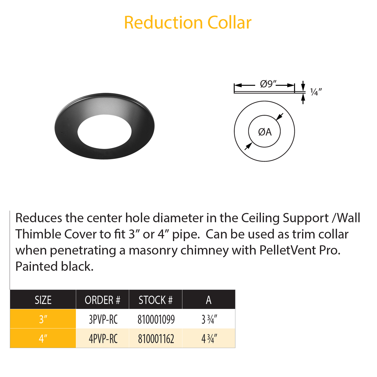 DuraVent Pellet Vent Pro Reduction Collar | 3PVP-RC