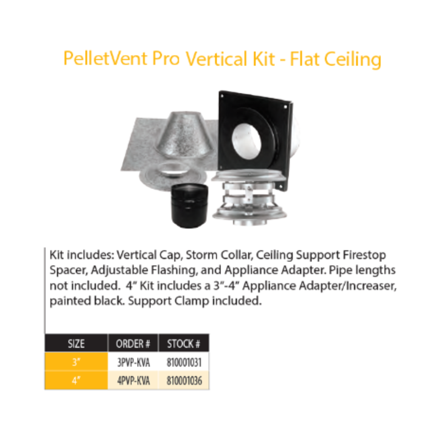 DuraVent Pellet Vent Pro 4 Inch Vertical Kit - Flat Ceiling - 4PVP-KVA