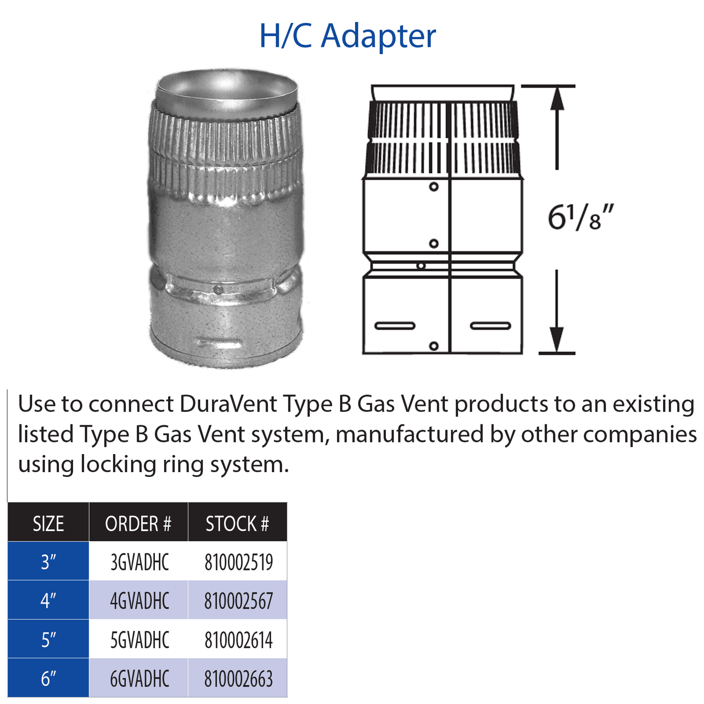 DuraVent Type B H/C Adapter | 6GVADHC