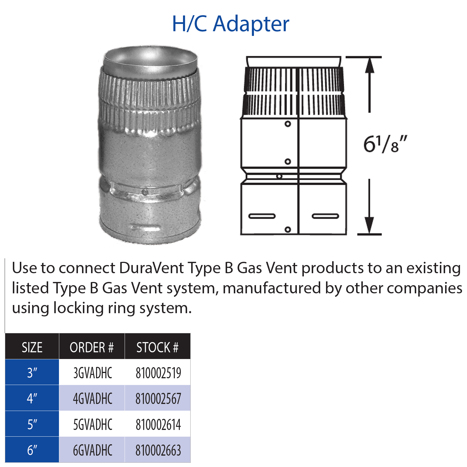 DuraVent Type B H/C Adapter | 3GVADHC