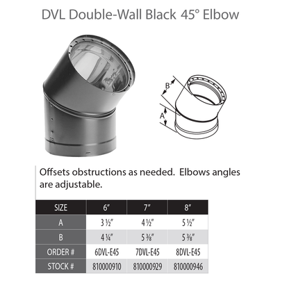 DuraVent DVL 6" Diameter Double Wall Black 45 Degree Elbow | 6DVL-E45
