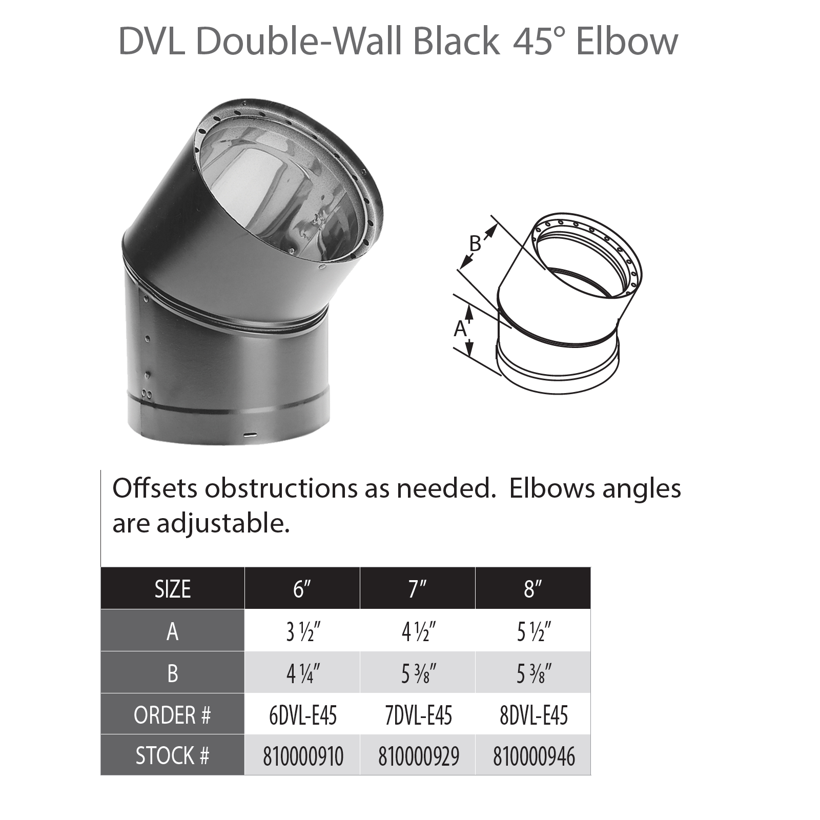 Simpson Duravent DVL Double Wall Stove Pipe Elbows - 6 (6DVL-E45