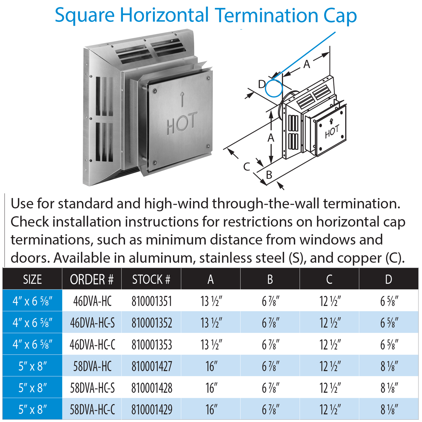 DuraVent DVP Square Horizontal Termination Cap Aluminum | 58DVA-HC