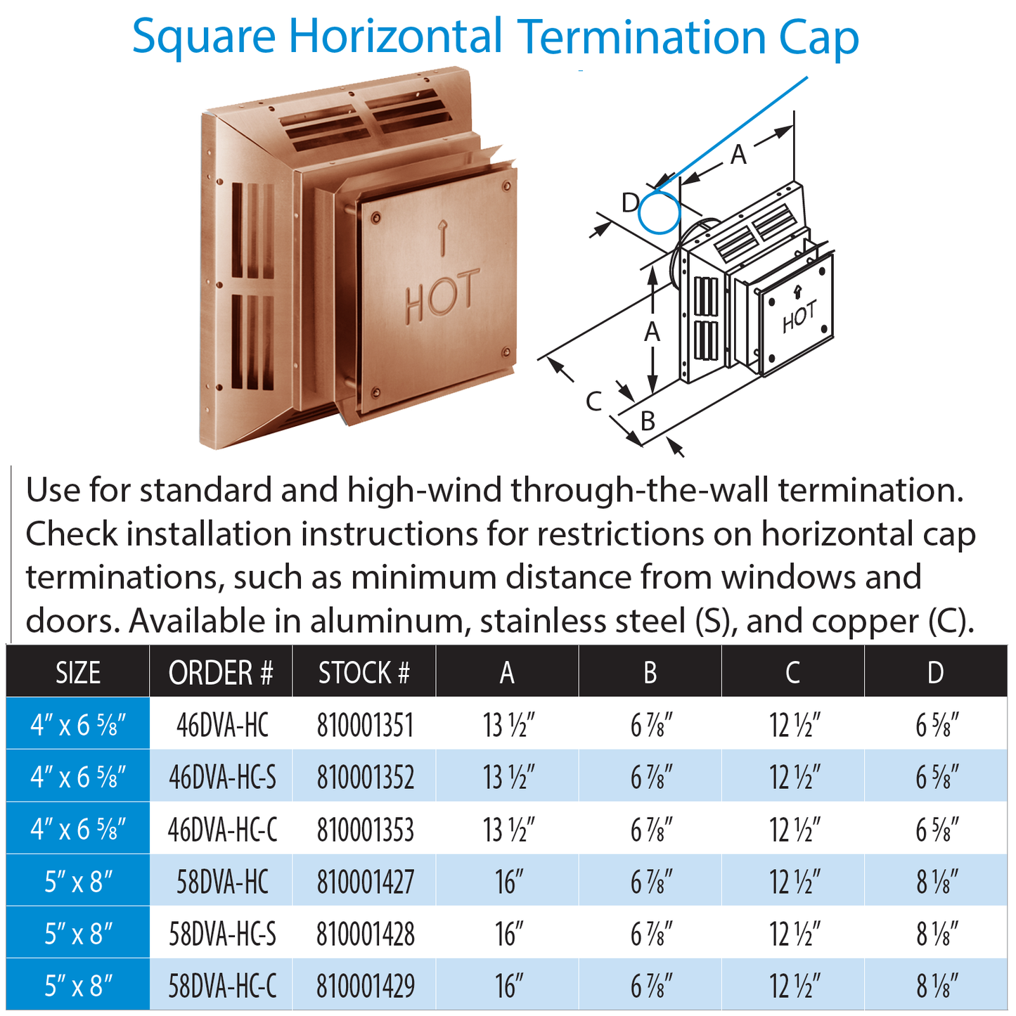 DuraVent DVP Square Horizontal Termination Cap Copper | 58DVA-HC-C