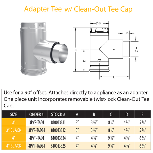 DuraVent Pellet Vent Pro 4" Diameter Adapter Tee | 4PVP-TAD1