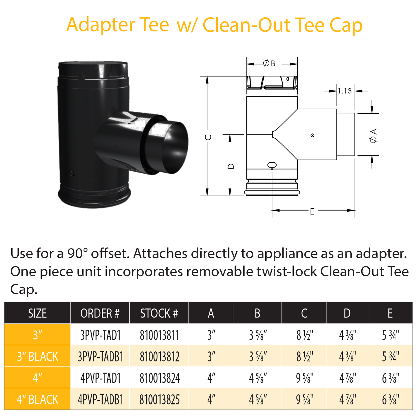 DuraVent PVP Adapter Tee w/Clean-Out Tee Cap | 3PVP-TADB1