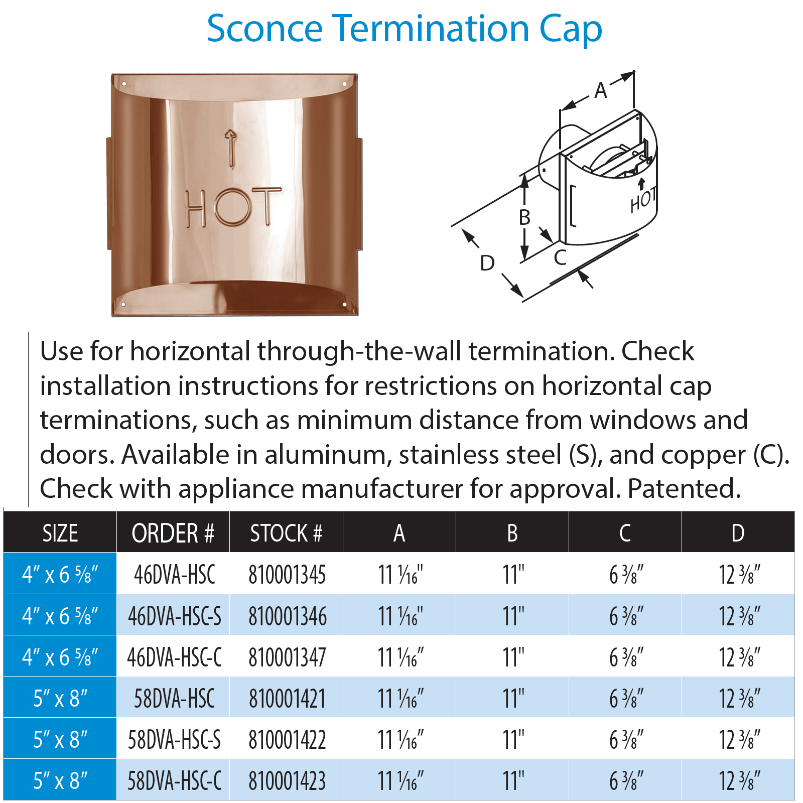 DuraVent DirectVent Pro Sconce Termination Cap Copper | 58DVA-HSC-C