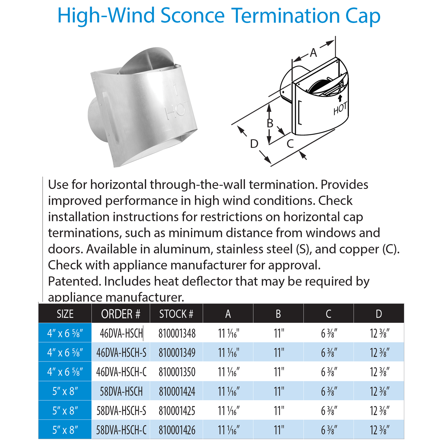 DuraVent DVP Sconce Horizontal High Wind Cap SS | 46DVA-HSCH-S