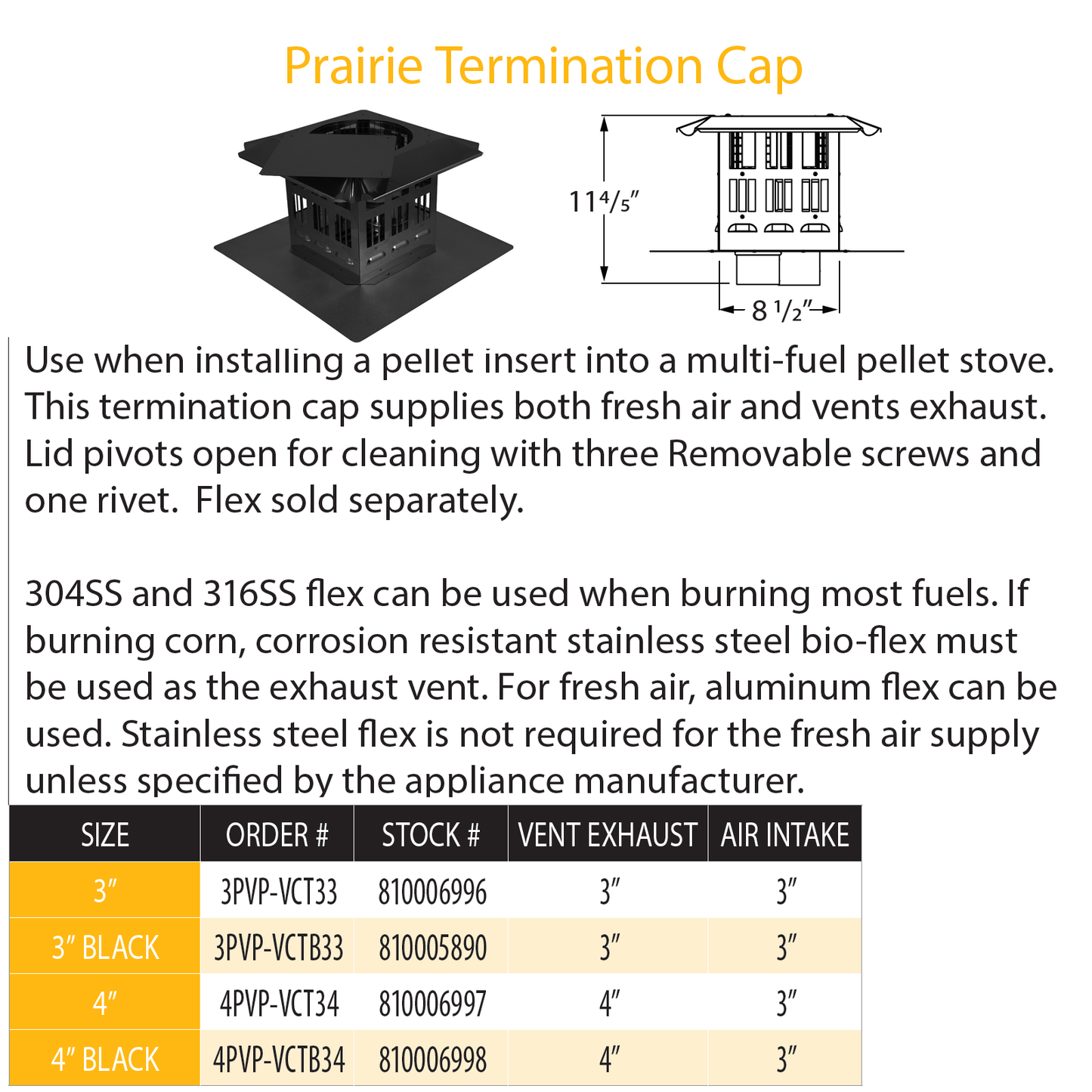 DuraVent Pellet Vent Pro 3" Prairie Termination Cap Blk | 3PVP-VCTB33