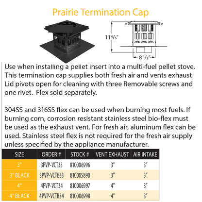 DuraVent Pellet Vent Pro 3" Prairie Termination Cap Blk | 3PVP-VCTB33