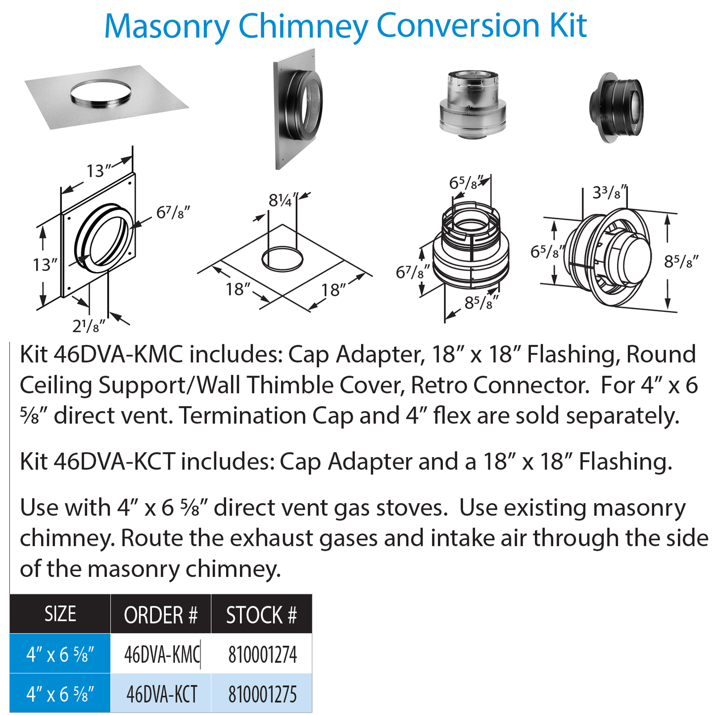 DuraVent DirectVent Pro Masonry Chimney Conversion Kit | 46DVA-KCT