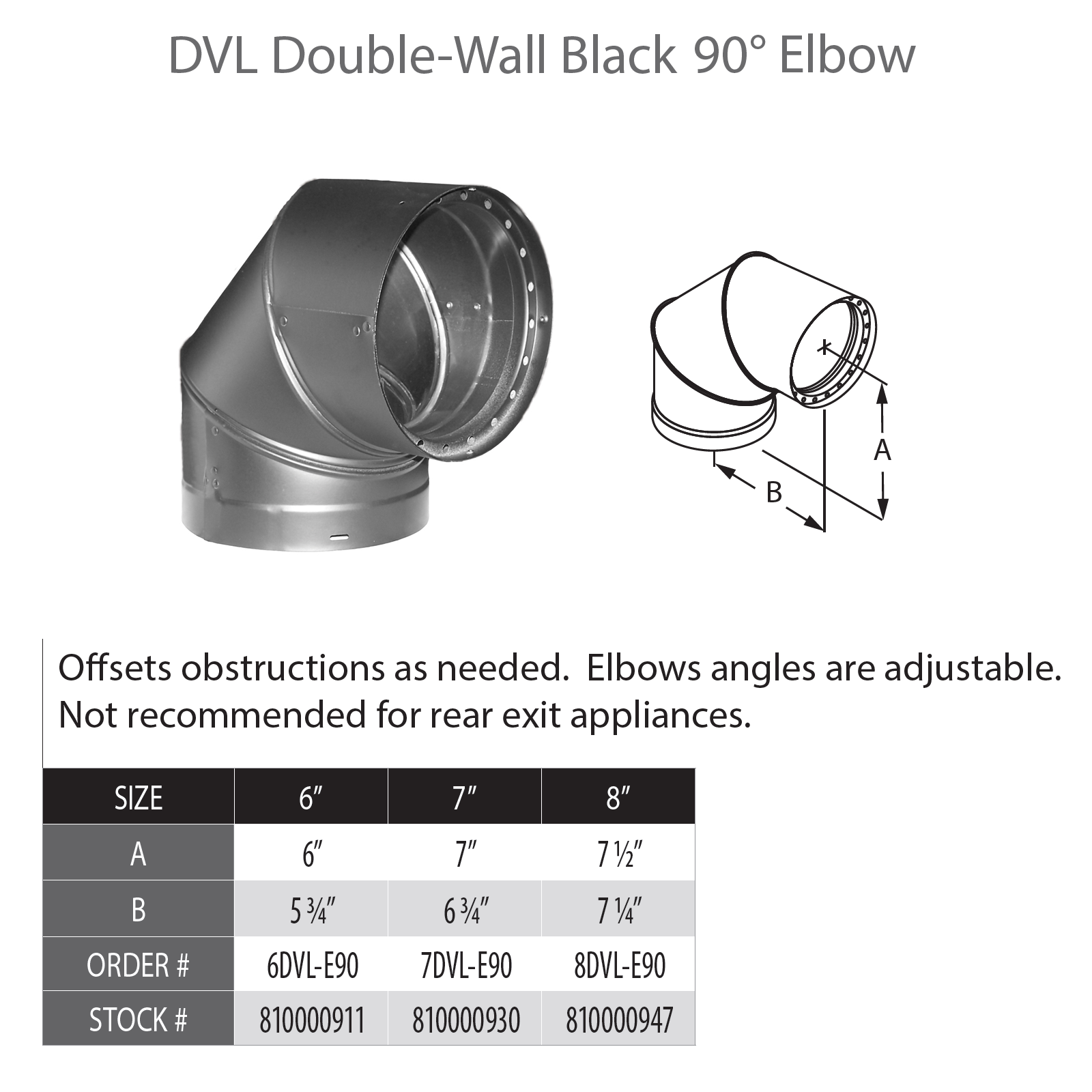 DuraVent DVL 8" Diameter Double Wall Black 90 Degree Elbow | 8DVL-E90