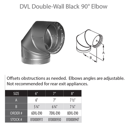 DuraVent DVL 6" Diameter Double Wall Black 90 Degree Elbow | 6DVL-E90