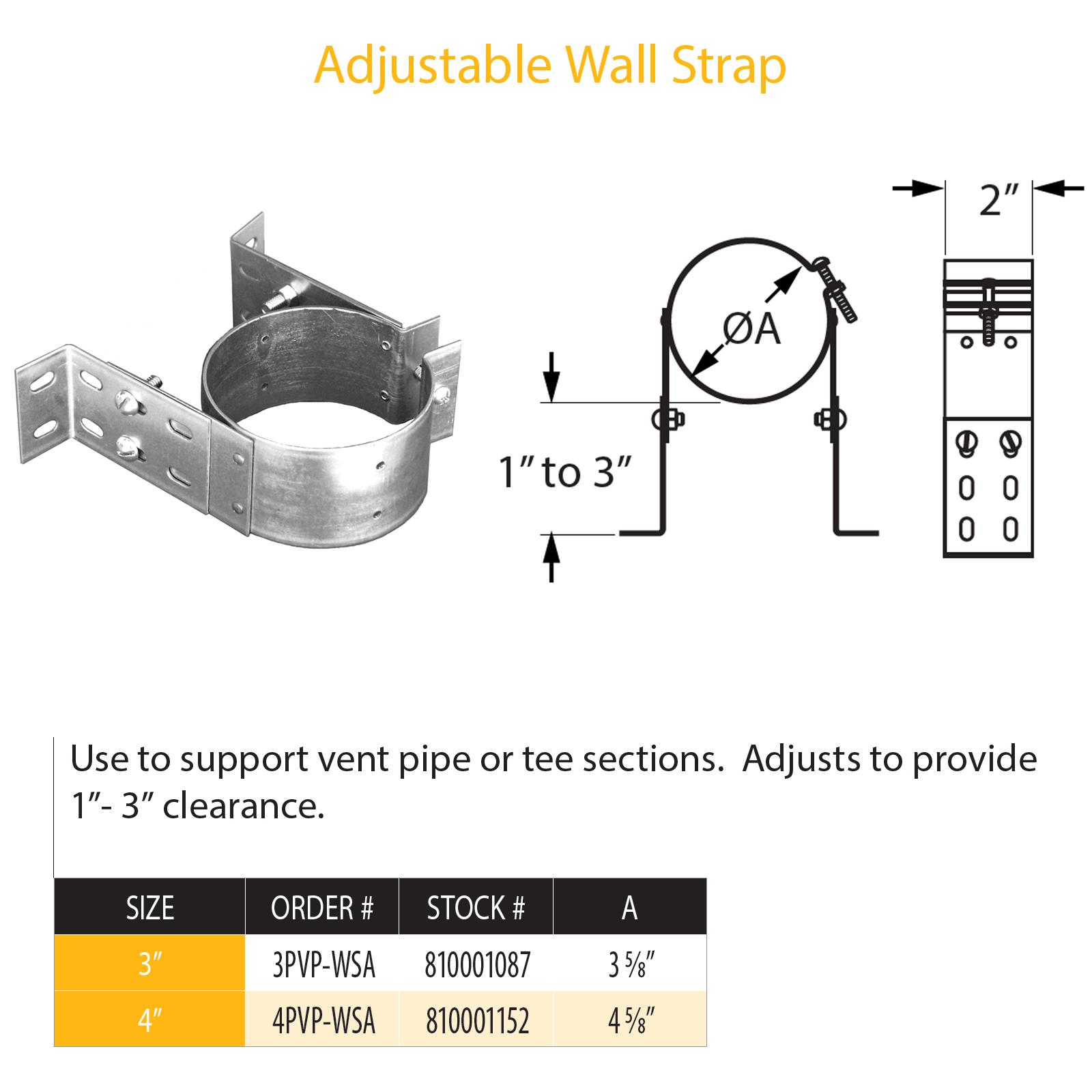 DuraVent Pellet Vent Pro Adjustable Wall Strap | 4PVP-WSA