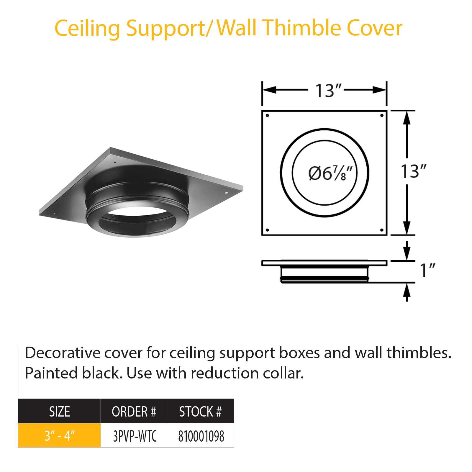 DuraVent Pellet Vent Pro Ceiling Support/Wall Thimble Cover | 3PVP-WTC ...