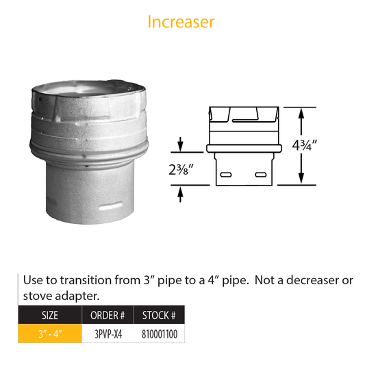 DuraVent Pellet Vent Pro Increaser 3" - 4" | 3PVP-X4