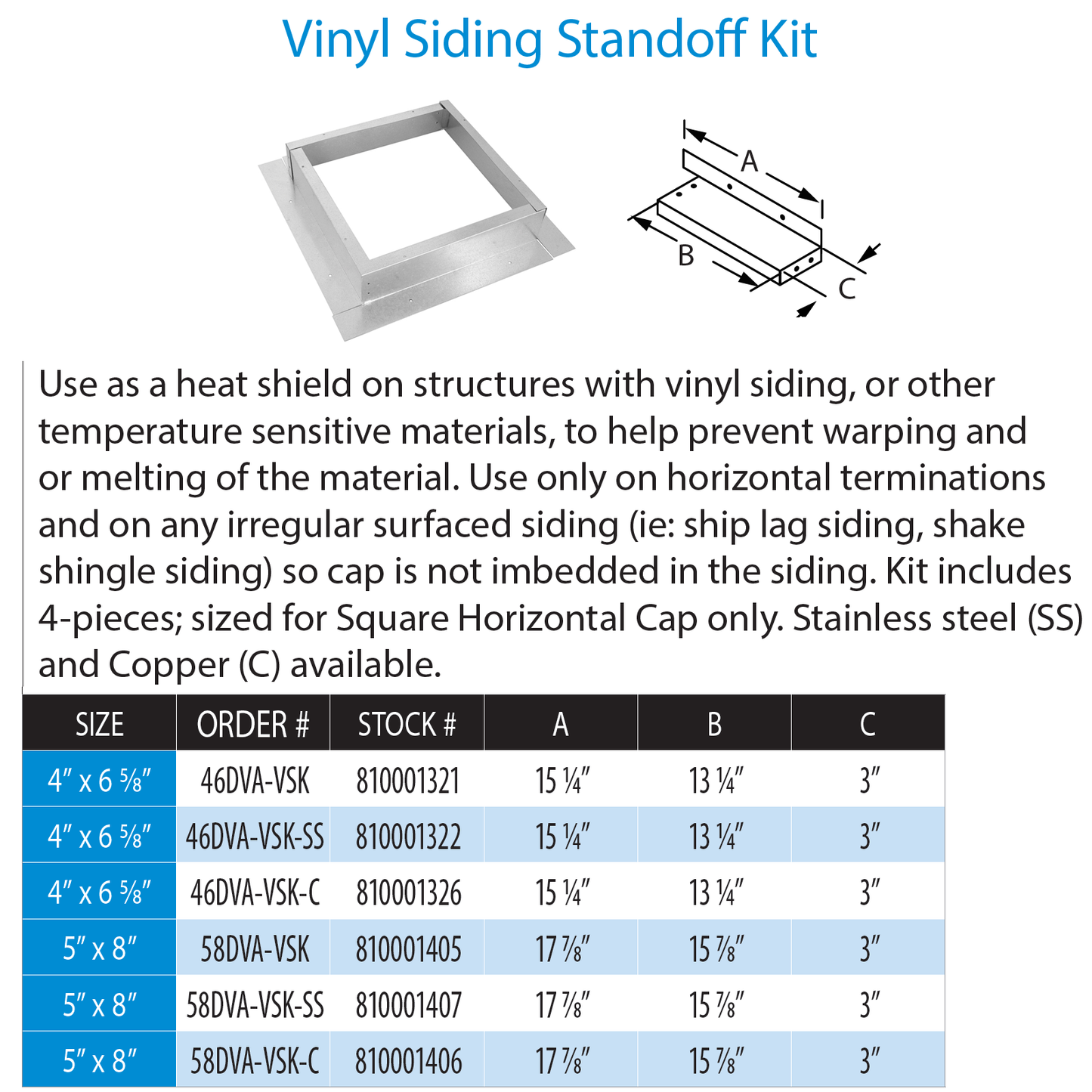DuraVentDVP Vinyl Siding Standoff Kit Stainless Steel | 58DVA-VSK-SS