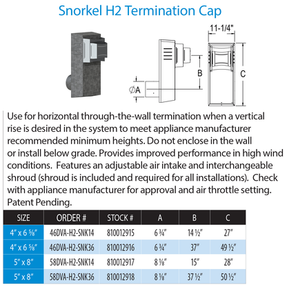DuraVent Direct Vent Pro 5x8 DVA 14in Snorkel | 58DVA-H2-SNK14