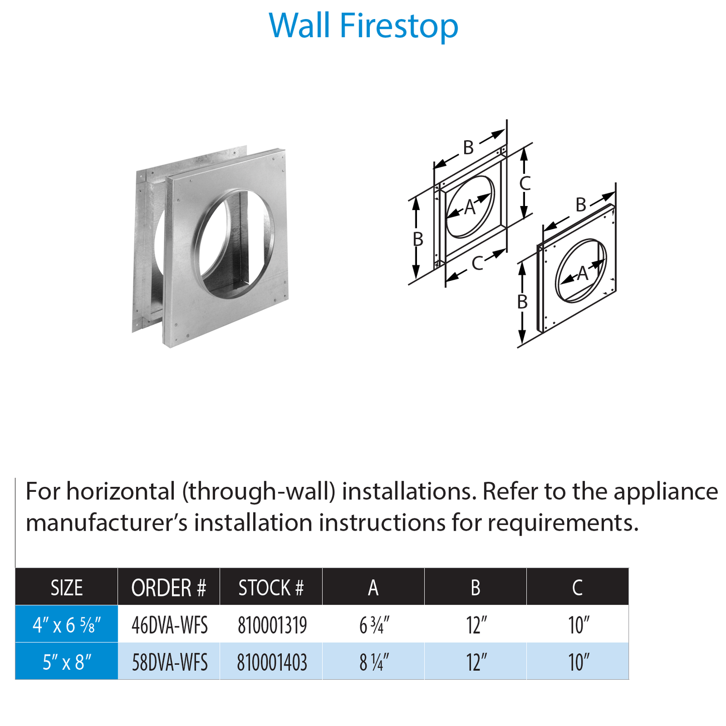 DuraVent DirectVent Pro Wall Firestop | 58DVA-WFS