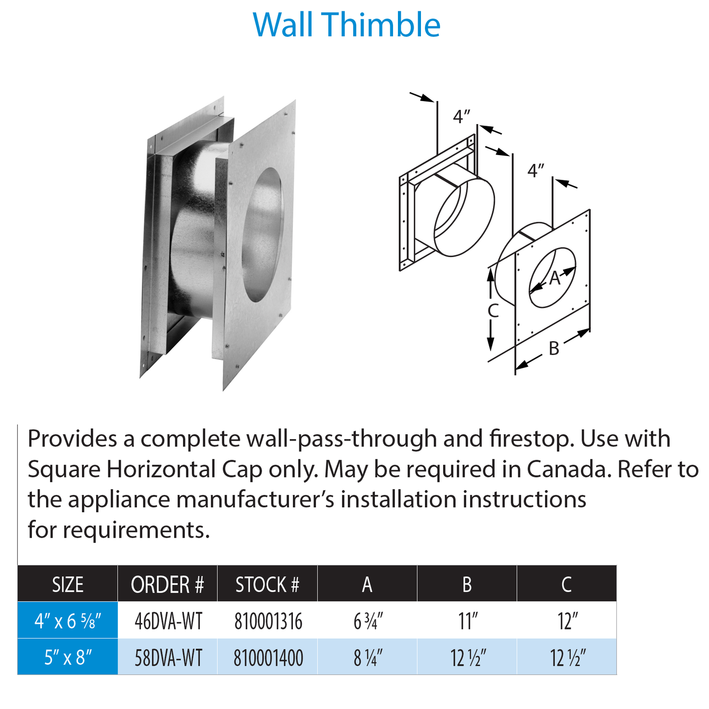 DuraVent DirectVent Pro Wall Thimble | 58DVA-WT