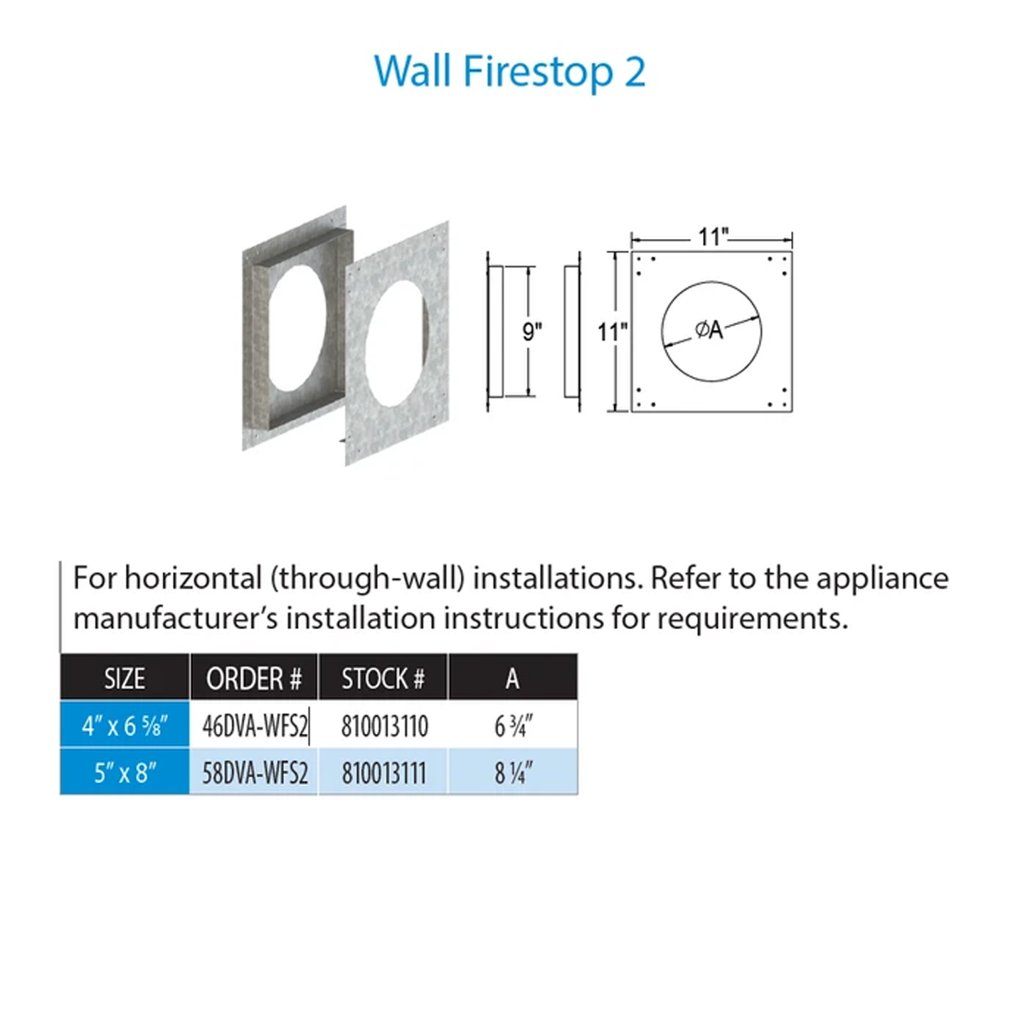 DuraVent Direct Vent Pro Wall Firestop 11 Inch x 11 Inch | 46DVA-WFS2