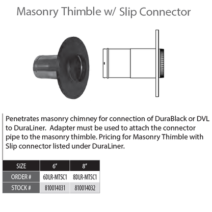DuraVent DVL 8" Diameter Masonry Thimble w/Slip Connector | 8DLR-MTSC1