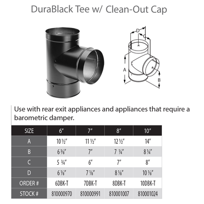 DuraVent DuraBlack 10" Diameter Black Tee w/Clean-Out Cap | 10DBK-T