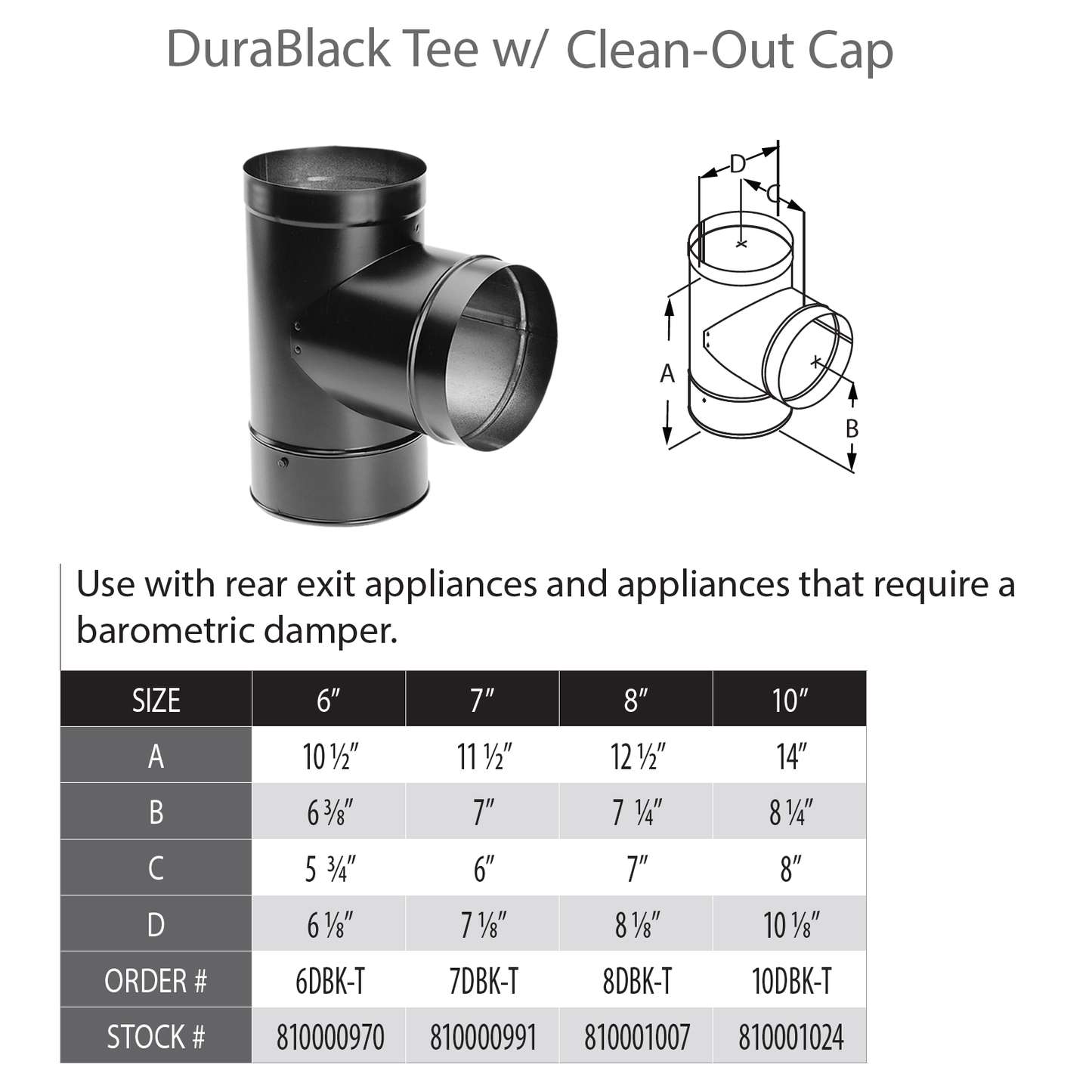 DuraVent DuraBlack 8" Diameter Black Tee w/Clean-Out Cap | 8DBK-T