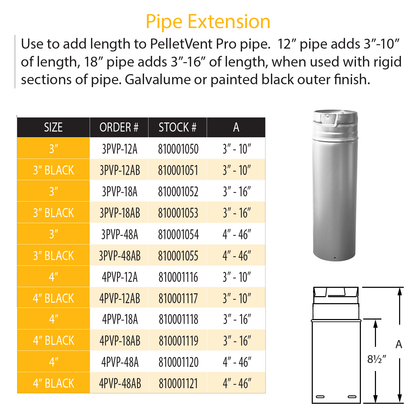 DuraVent Pellet Vent Pro 12" Pipe Extension | 3PVP-12A