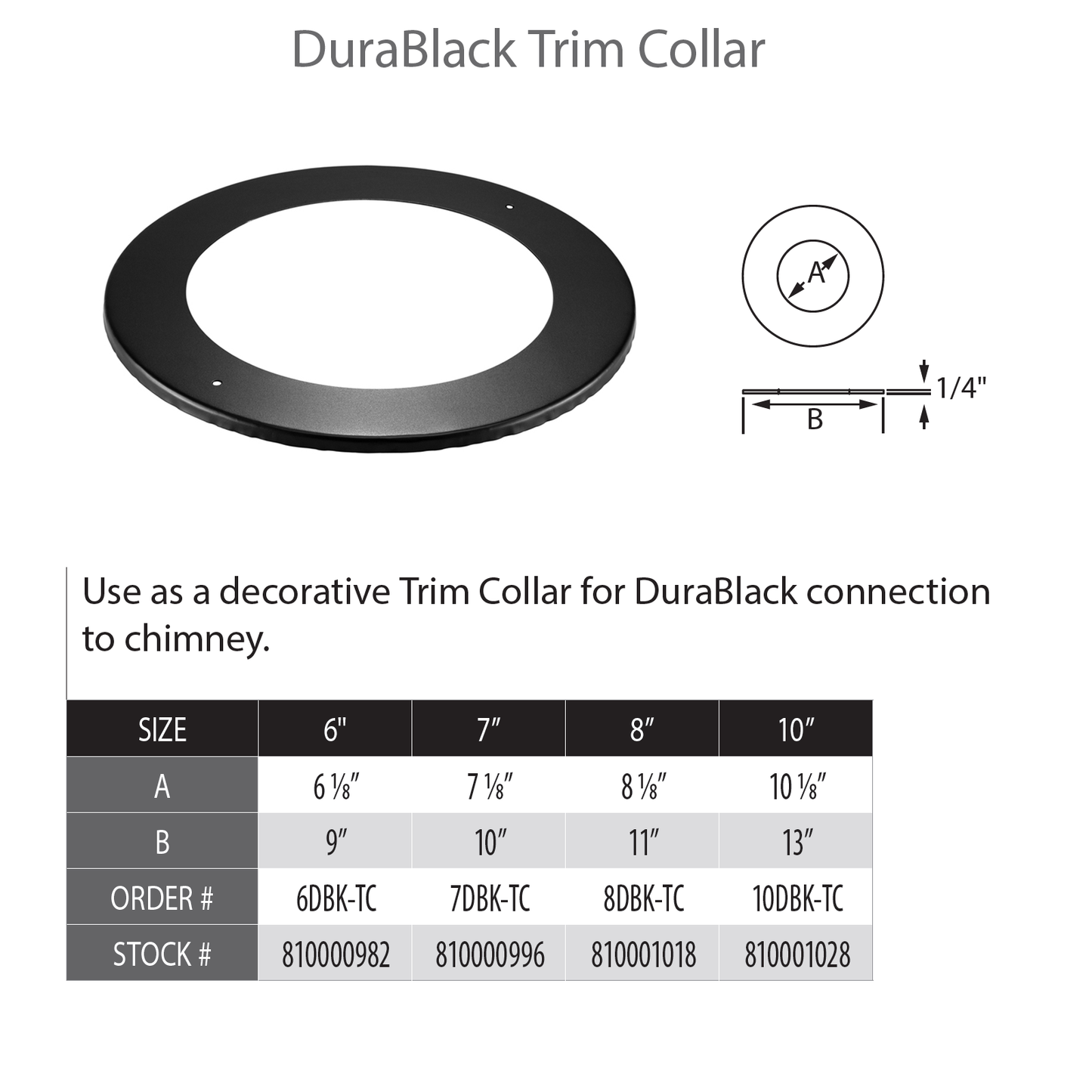 DuraVent DuraBlack 7" Diameter Black Trim Collar | 7DBK-TC