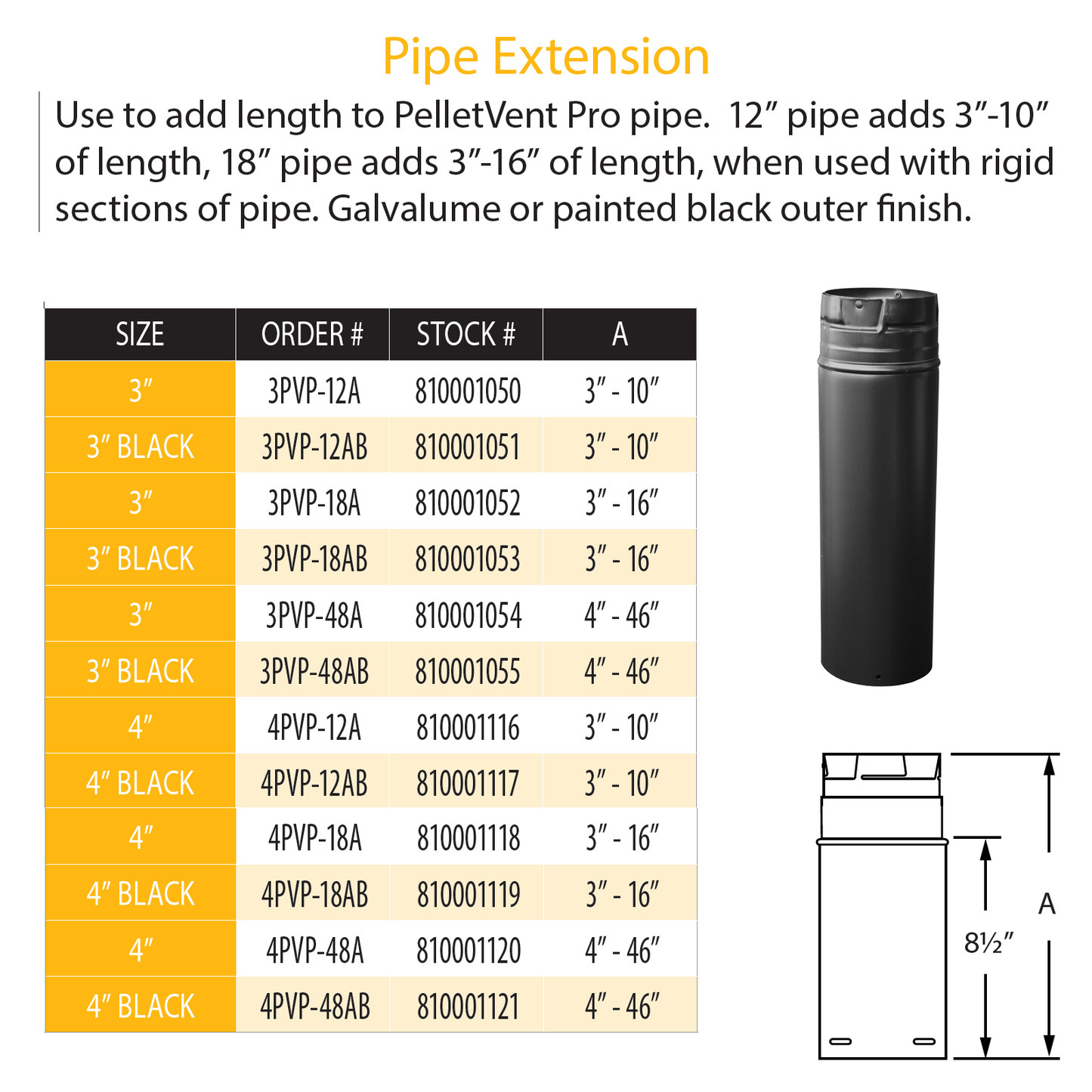 DuraVent Pellet Vent Pro 48" Pipe Extension (black) | 4PVP-48AB
