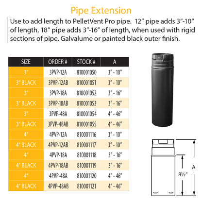 DuraVent Pellet Vent Pro 12" Pipe Extension (black) | 3PVP-12AB
