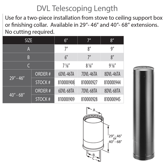 DuraVent DVL 7" Diameter Telescoping Length 29" - 46" | 7DVL-46TA
