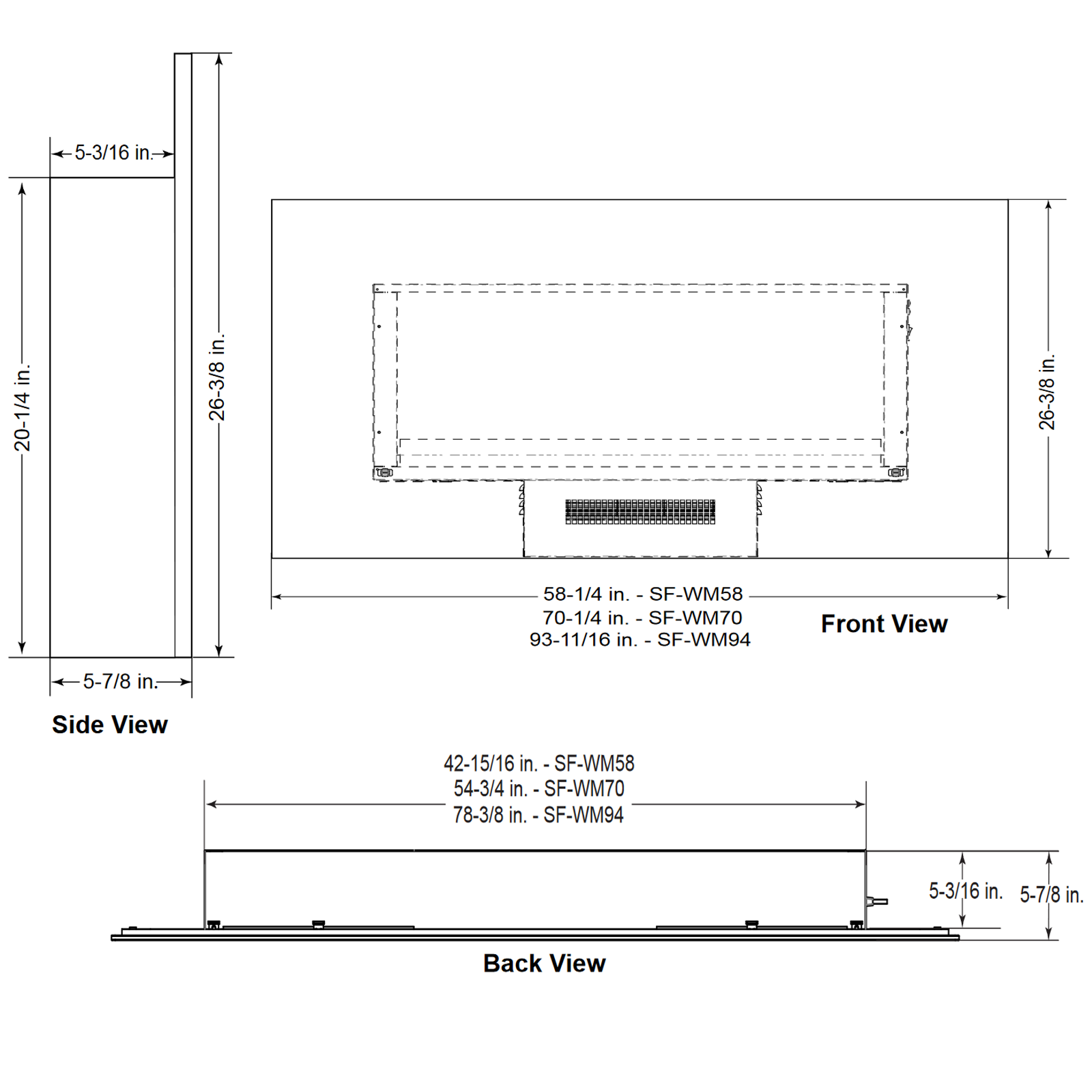 Monessen SimpliFire 94" Wall-Mount Electric Fireplace | SF-WM94-BK