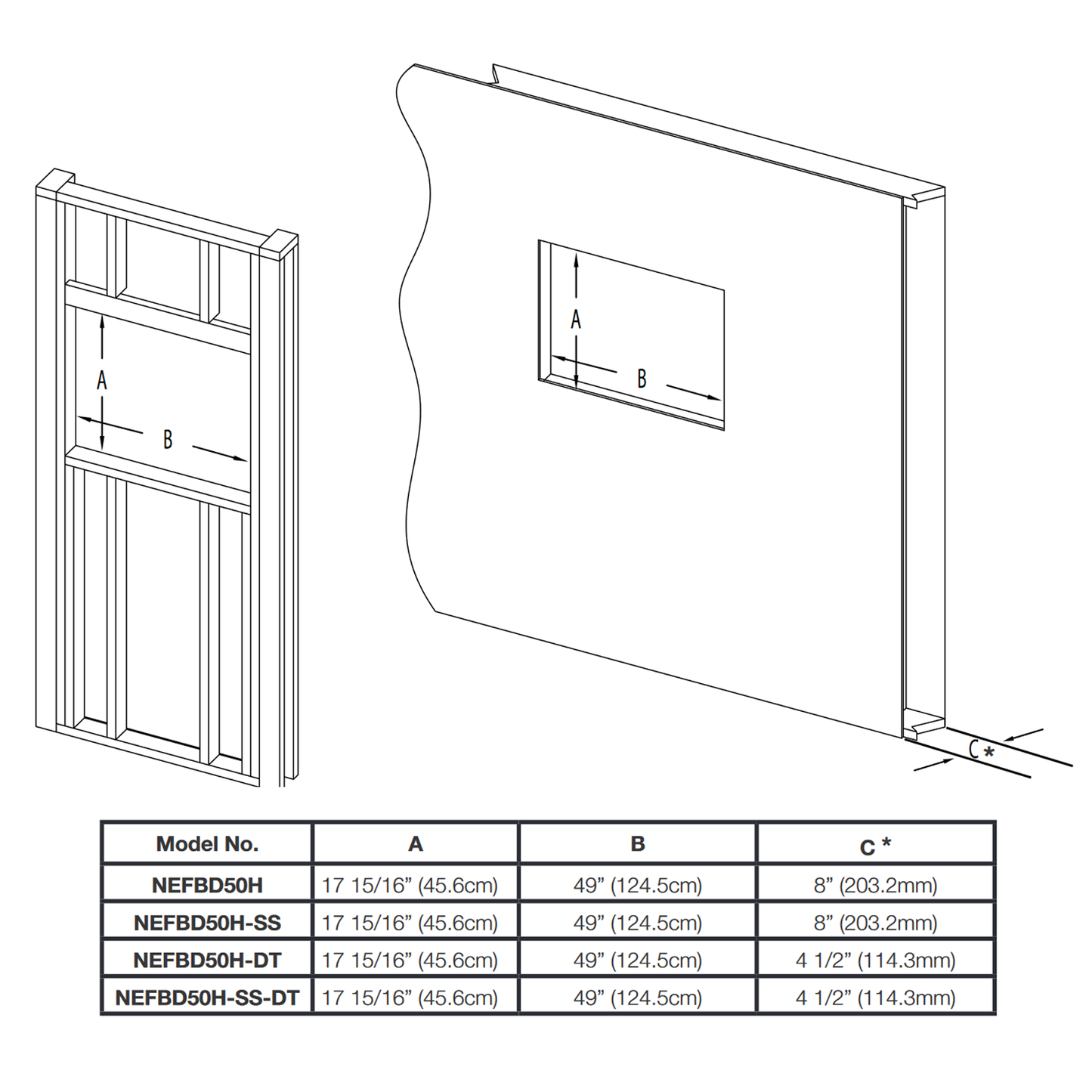Napoleon CLEARion Stainless Steel 50 See-Thru In-Wall | NEFBD50H-SS