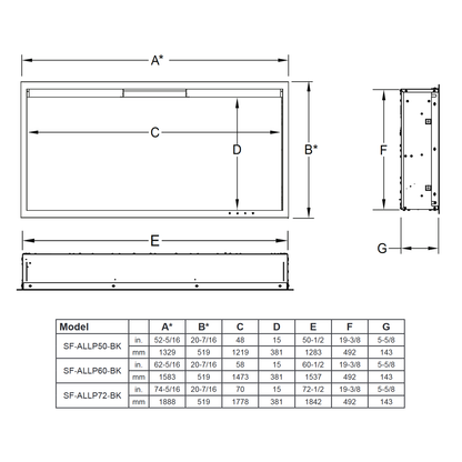 SimpliFire Allusion Platinum 50 Linear Elec Fireplace | SF-ALLP50-BK